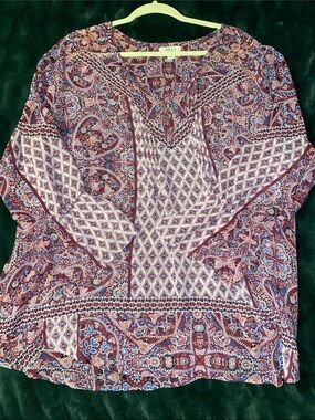 Style & Co. Burgundy Paisley Print V-Neck Tunic with Blue Accents